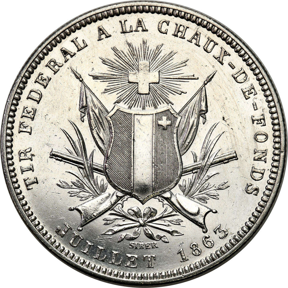 Szwajcaria. 5 franków 1863, Berno, Festiwal Strzelecki – RZADKIE